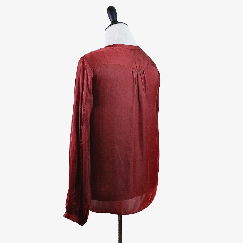 J Crew Size M Featherweight Satin Tie Neck Blouse Clay Tile Orange